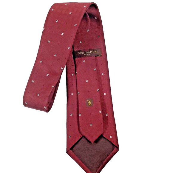 Louis Vuitton Men's Tie 100% Silk  Red Grenadine Damier Dot Pattern Italy - Picture 2 of 4